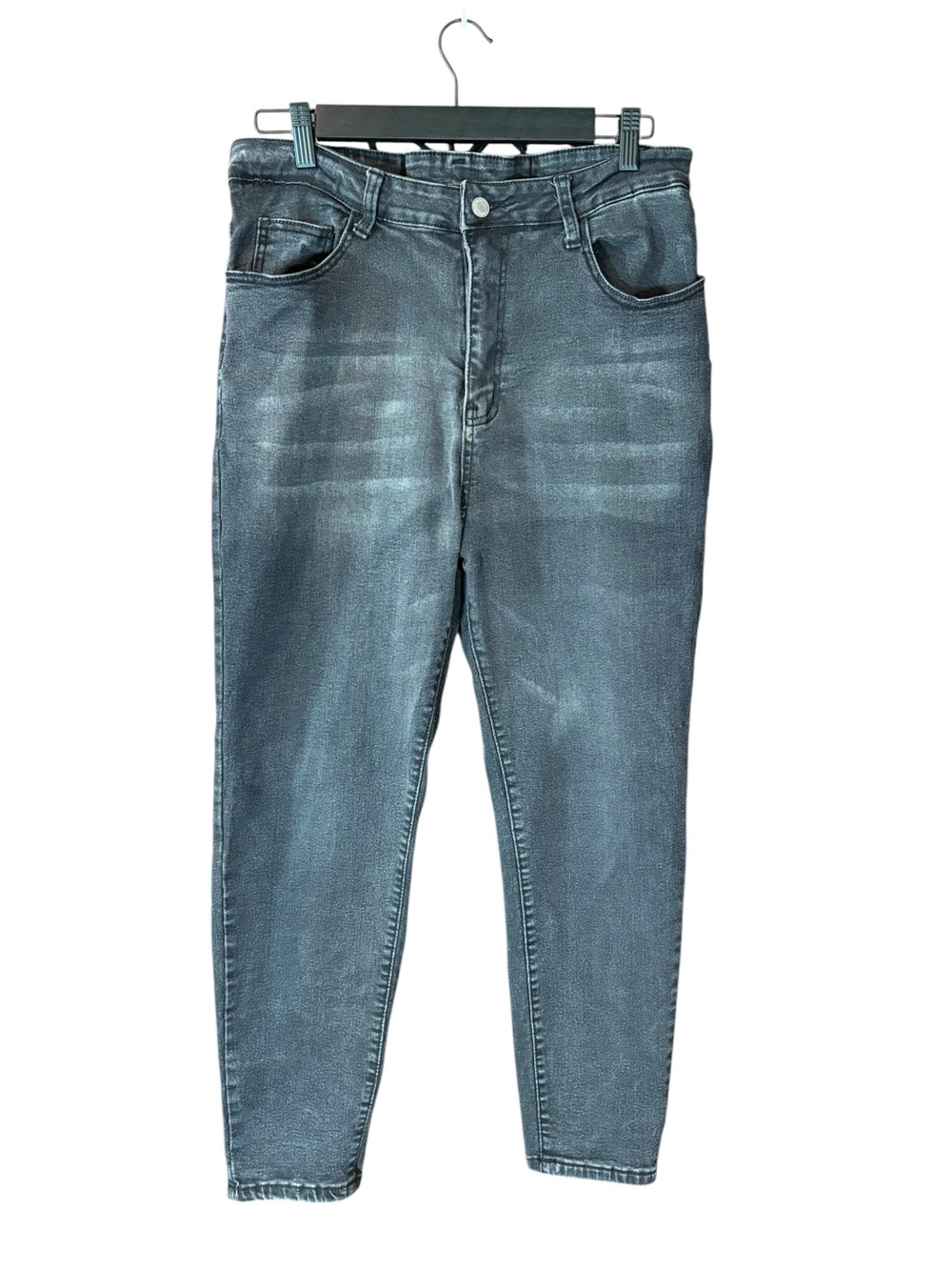 SHEIN Women's Straight Leg Distressed Black Jeans with Corseted Back